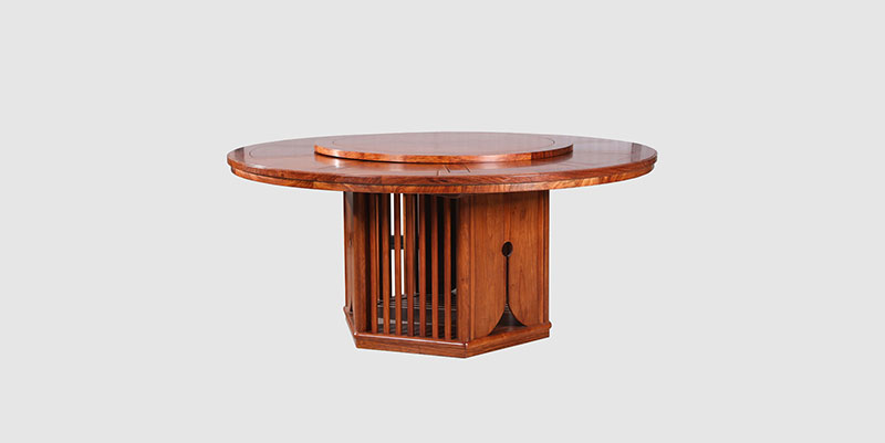 开阳中式餐厅装修天地圆台餐桌红木家具效果图